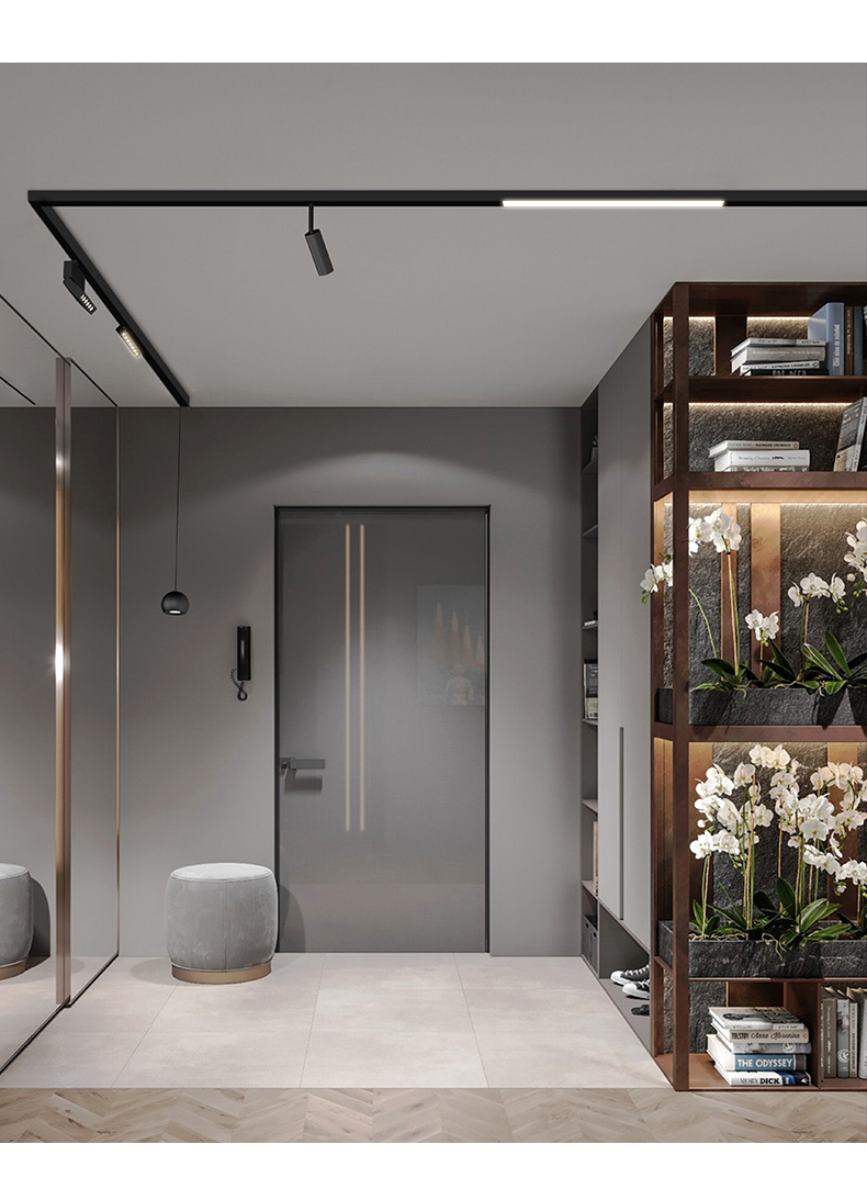 磁吸轨道灯明装吊顶导轨嵌入式酒店客厅服装店商用线条无主灯射灯