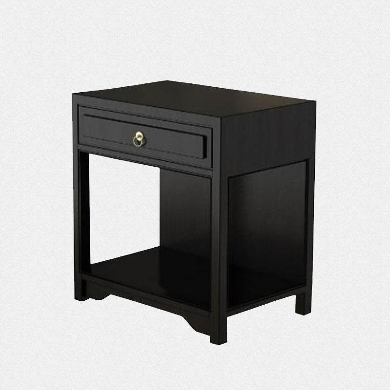 新中式实木床头柜白蜡木黑色床边柜复古卧室小户型储物柜家具定制