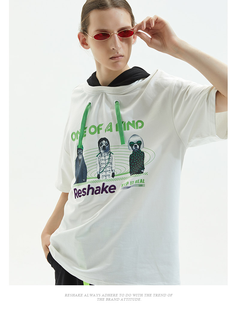 帽衫 reshake华菲型格夏新品petsrock联名刺绣连帽短袖卫衣【价格