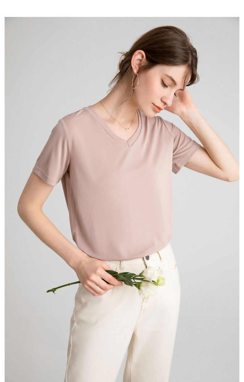 9】gxg女装铜氨丝t恤女2020夏季休闲宽松百搭纯色多色女士短袖