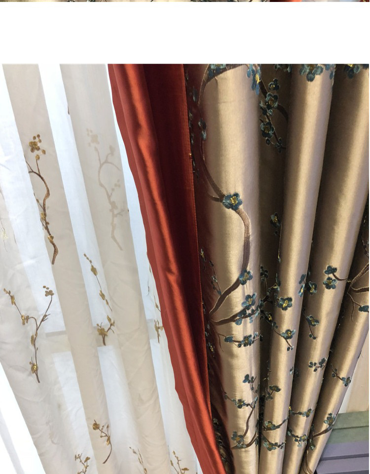 优选新中式刺绣窗帘中国风高精密绸缎绣花客厅卧室阳台遮光窗帘布