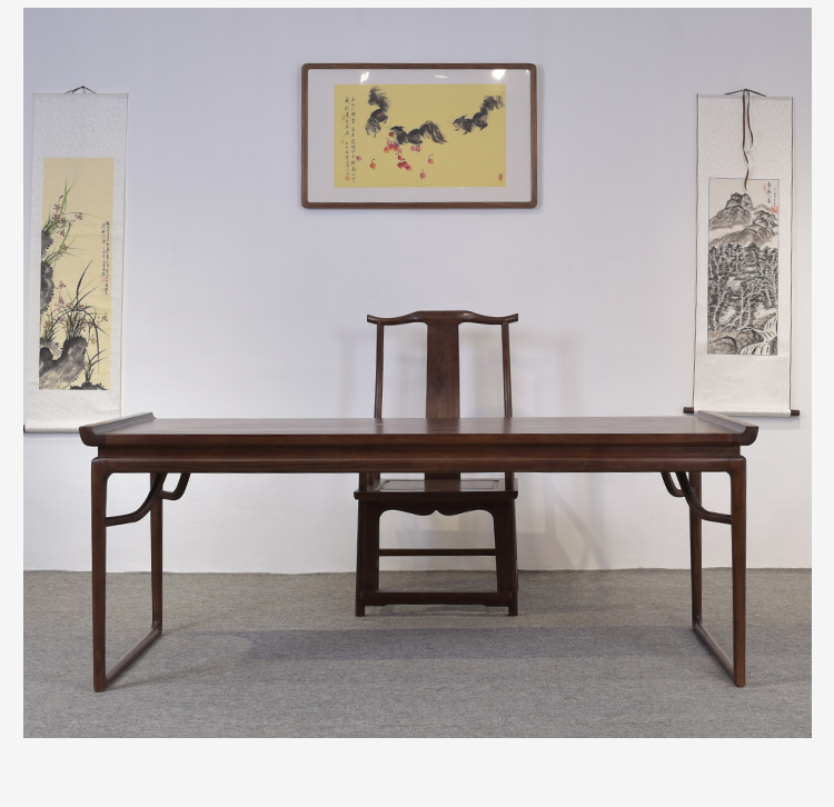 逸家伴侣榆木书画案翘头新中式书桌实木国学桌禅意书法绘画案写字台