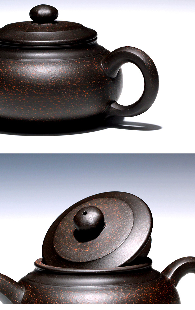 宜兴紫砂壶吴洪财纯全手工旅行 原矿黑金砂六方伏古 国泰茶具