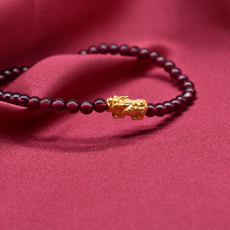 金匠世家黄金手镯/手链/脚链 金匠世家硬金貔貅石榴石手串【价格 图片