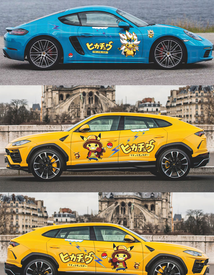 《皮卡丘车贴卡通可爱划痕遮挡汽车车身贴纸创意个性两侧拉花车门贴