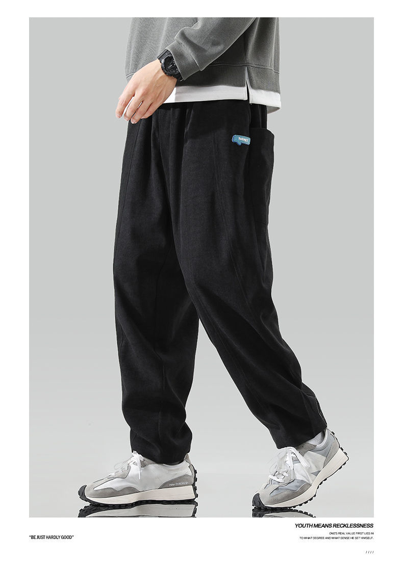 希尼亚裤子男休闲裤透气纯棉纯色裤宽松百搭潮流学生束脚运动裤