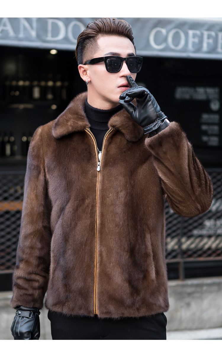 yuansu2020秋冬貂皮大衣男整貂海宁仿皮草貂皮外套翻领欧美青年大码