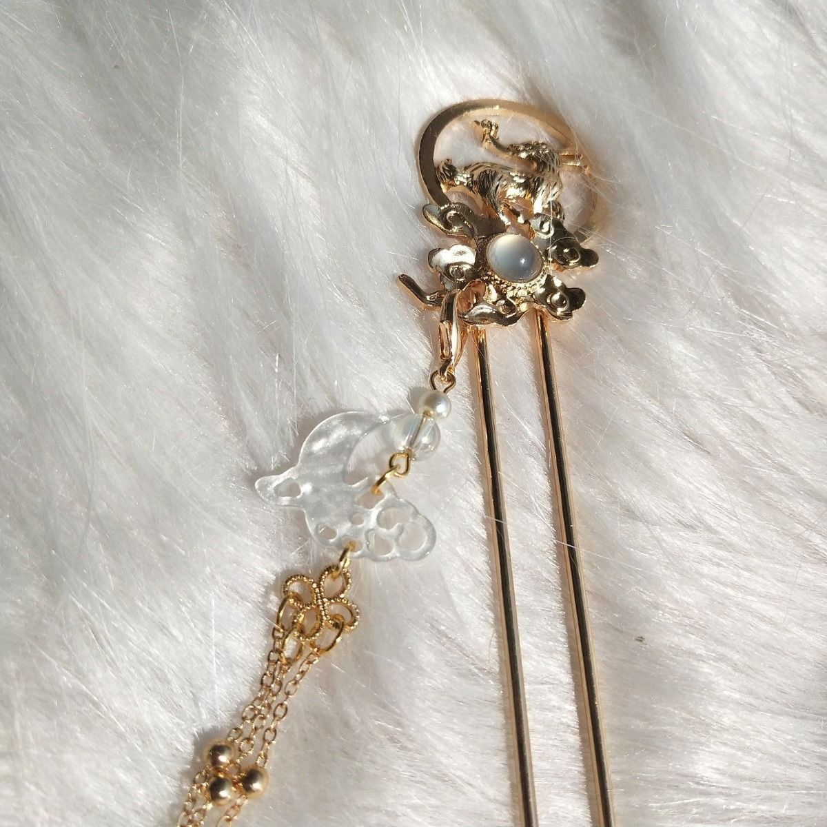 汉服配饰宫廷头饰玉兔祥云唐风明制华丽对簪古装发簪对钗超仙发饰银色