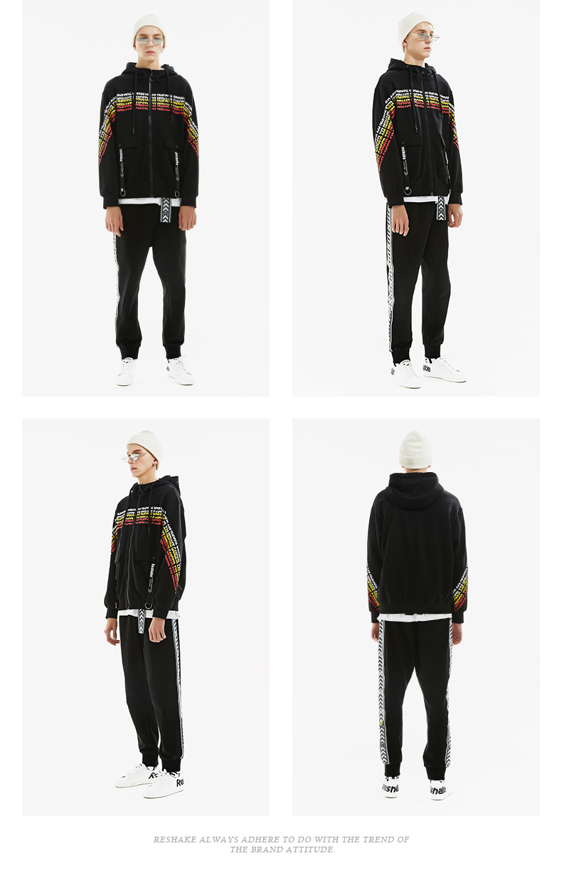 马克华菲潮牌reshake华菲型格男装2019春新款情侣装连帽字母印花卫衣