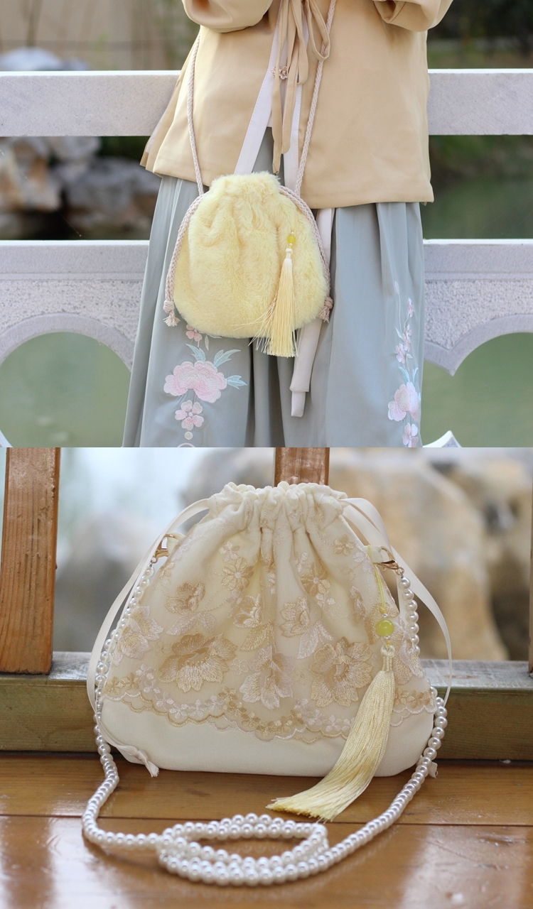 原创古风包服包包汉服荷包仙女蕾丝珍珠带小包斜挎包手机包古装包艾狄