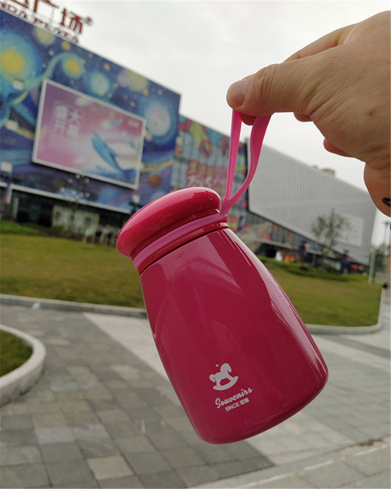 保温杯男女学生韩版儿童小巧可爱迷你日式304不锈钢水杯玫红色300ml