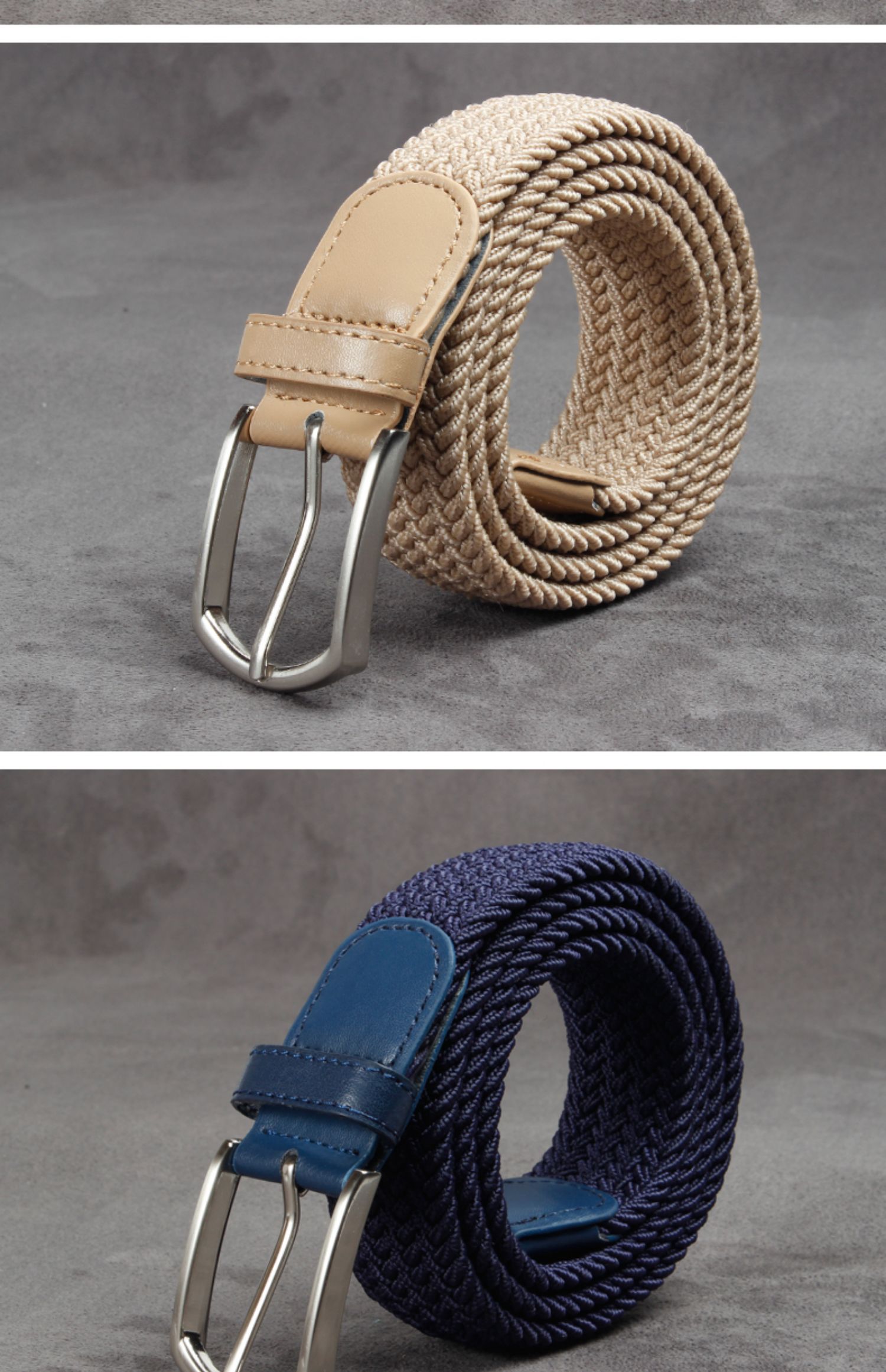 夏季帆布军训男士牛仔裤皮带无孔潮流年轻人弹力松紧编织腰带学生黑白