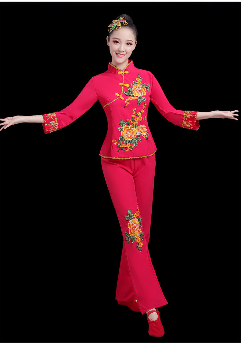 2021新款中老年演出秧歌舞服装成人女扇子舞蹈腰鼓服广场舞服套装