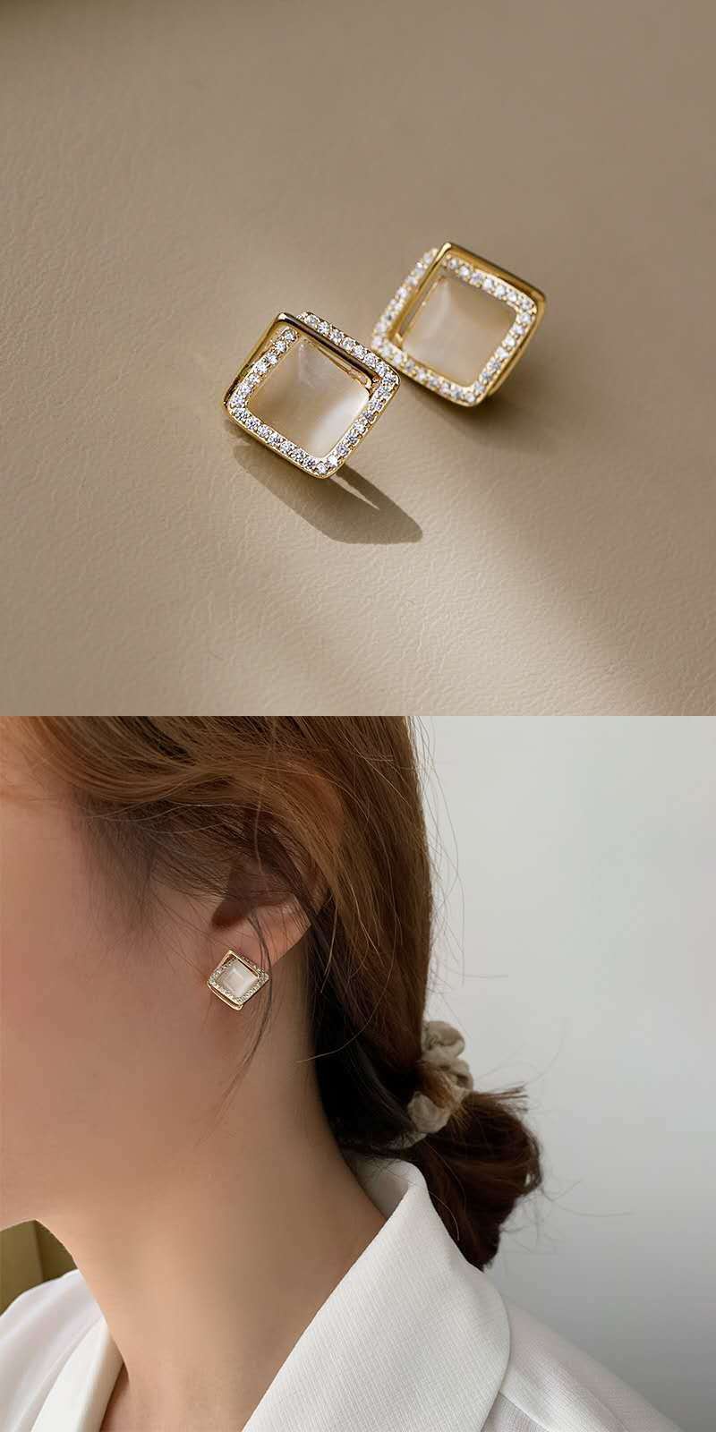 时尚耳饰149602266089 chunmi赫本高级感猫眼石耳环女2020年新款潮