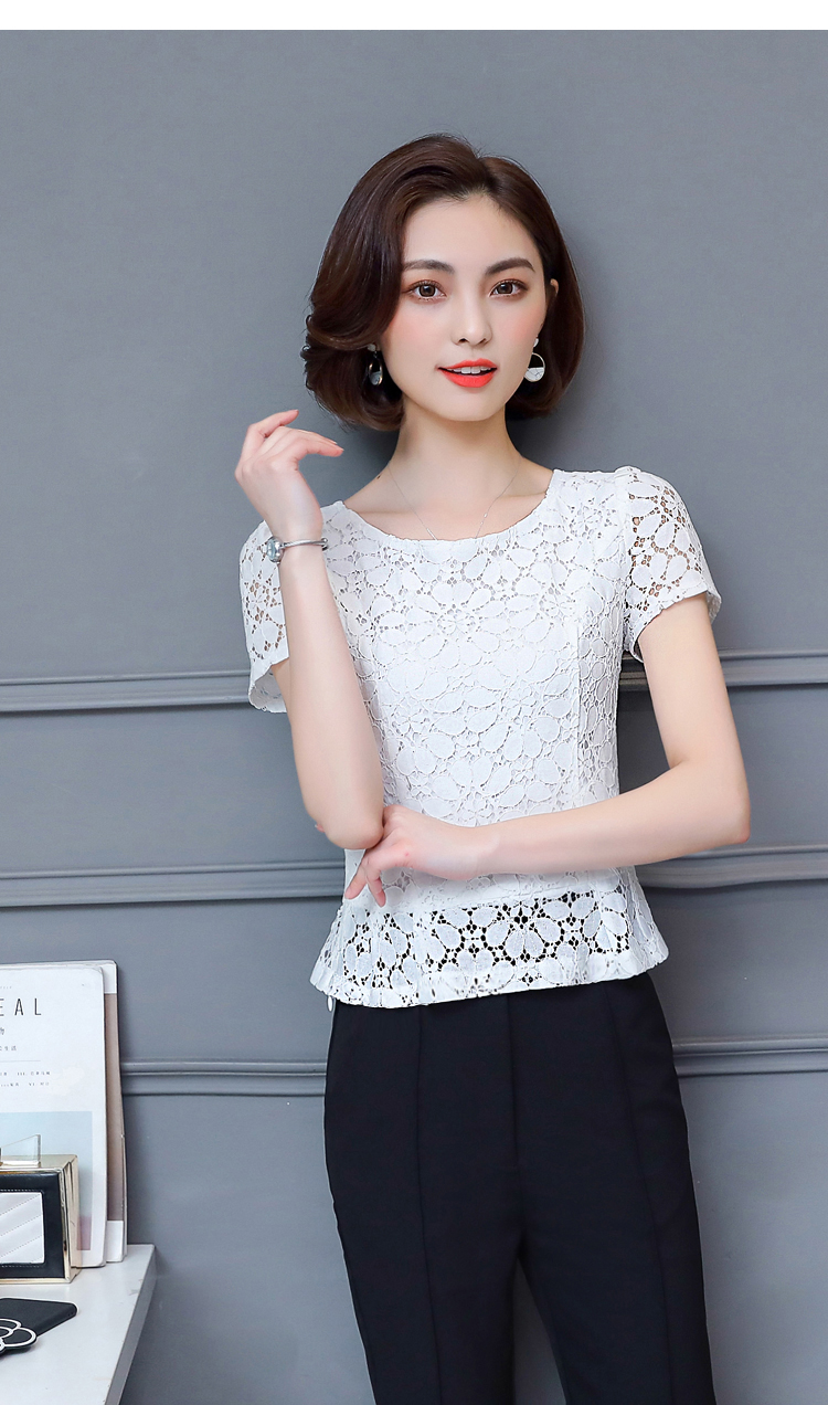 蕾丝上衣女夏季短袖2019新款短款遮肚子显瘦打底衫收腰洋气小衫女