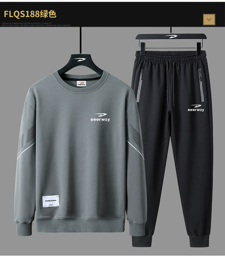 deerway春秋季新款男士休闲运动套装宽松大码外套男运动服