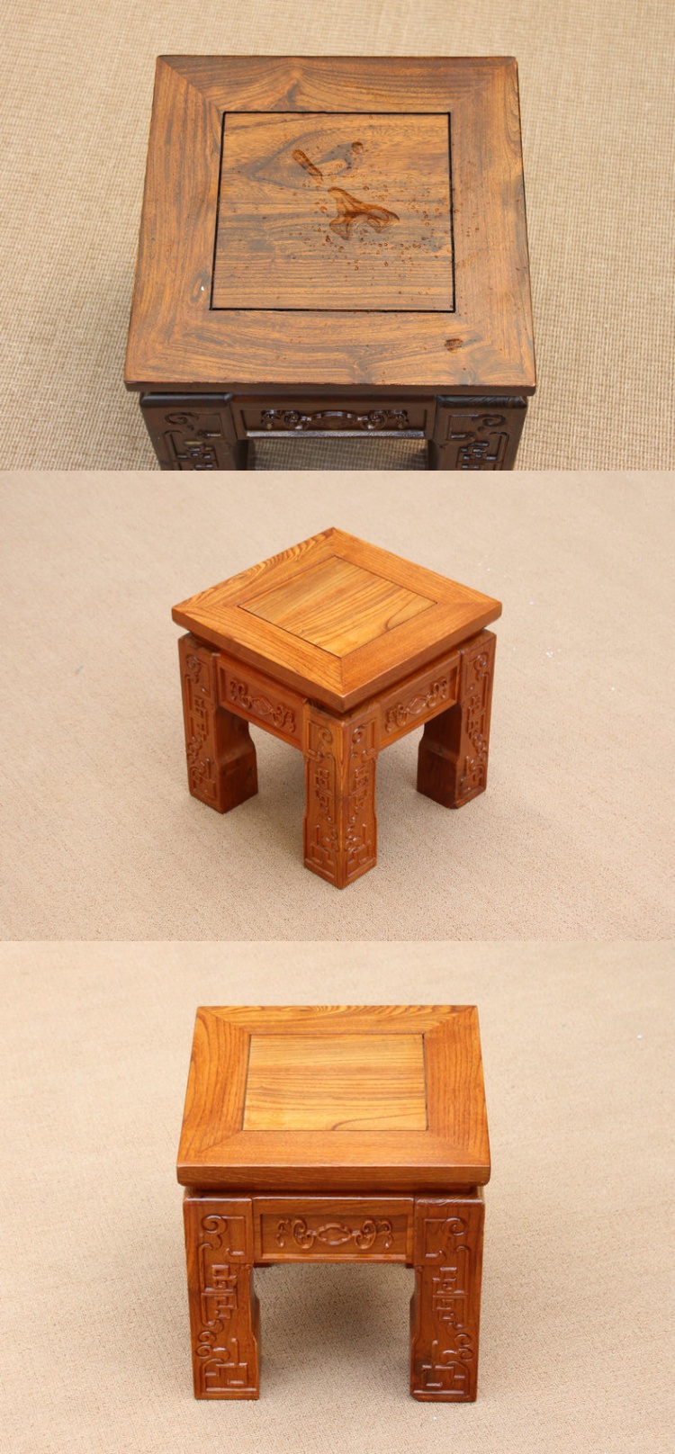 仿古老榆木换鞋凳闪电客方凳家用实木坐凳客厅茶凳沙发凳创意简约小