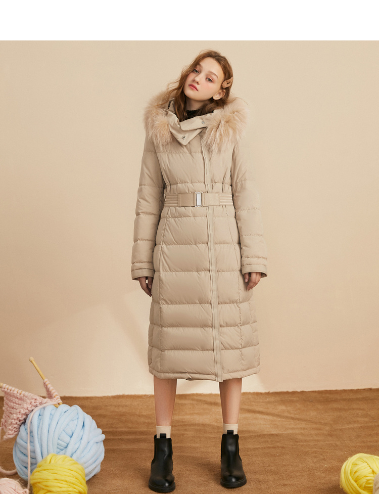 拉夏贝尔lababite拉贝缇新款中长款羽绒服女韩版时尚过膝收腰外套