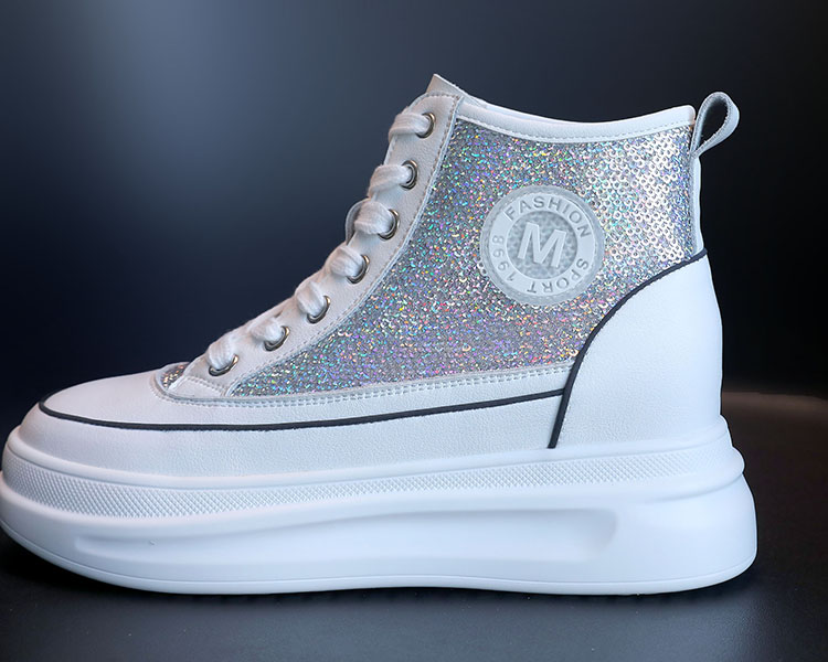 ideamini厚底松糕鞋韩版皮亮片时尚洋气百搭字母m内增高6cm休闲高帮鞋