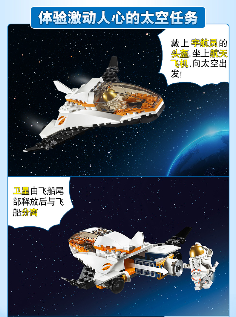乐高城市系列太空卫星任务60224玩具