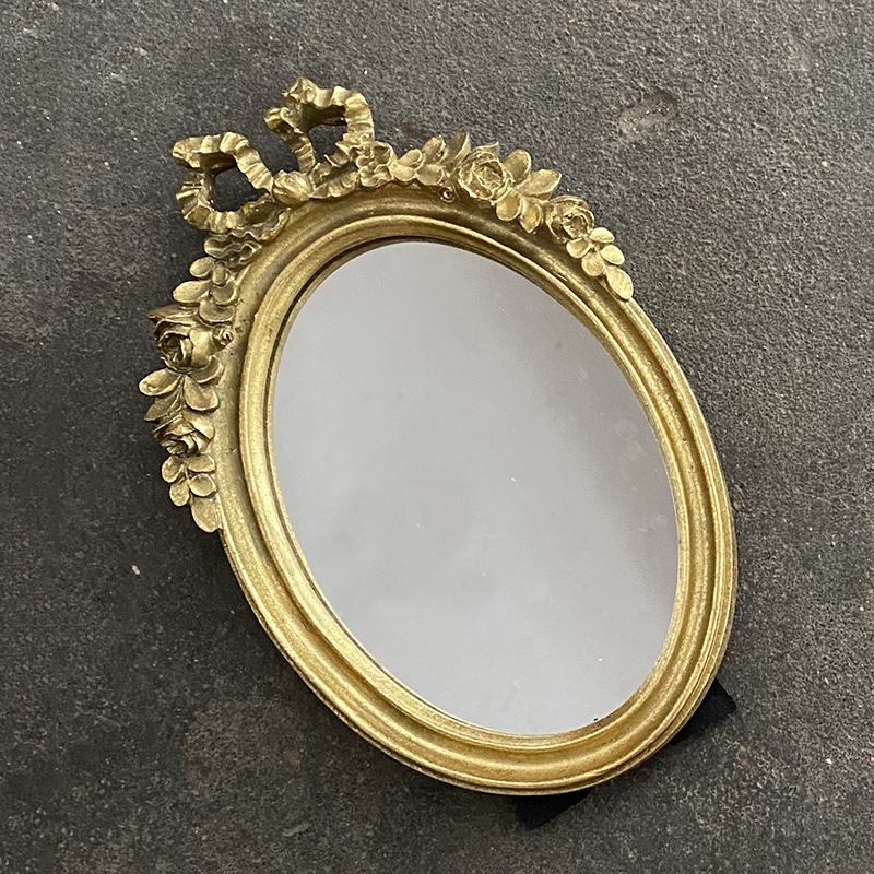 金色1912cm其他欧式挂镜装饰镜子复古圆镜化妆镜树脂蝴蝶结小镜子拍照
