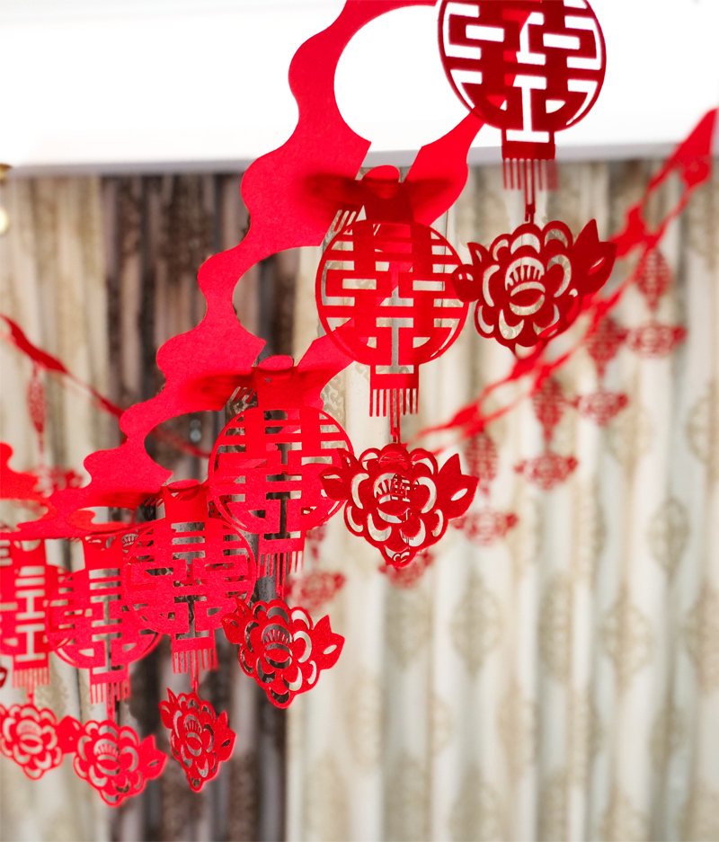 三维工匠精品无纺布双喜鸳鸯灯笼中式拉花婚房布置卧室装饰结婚用品