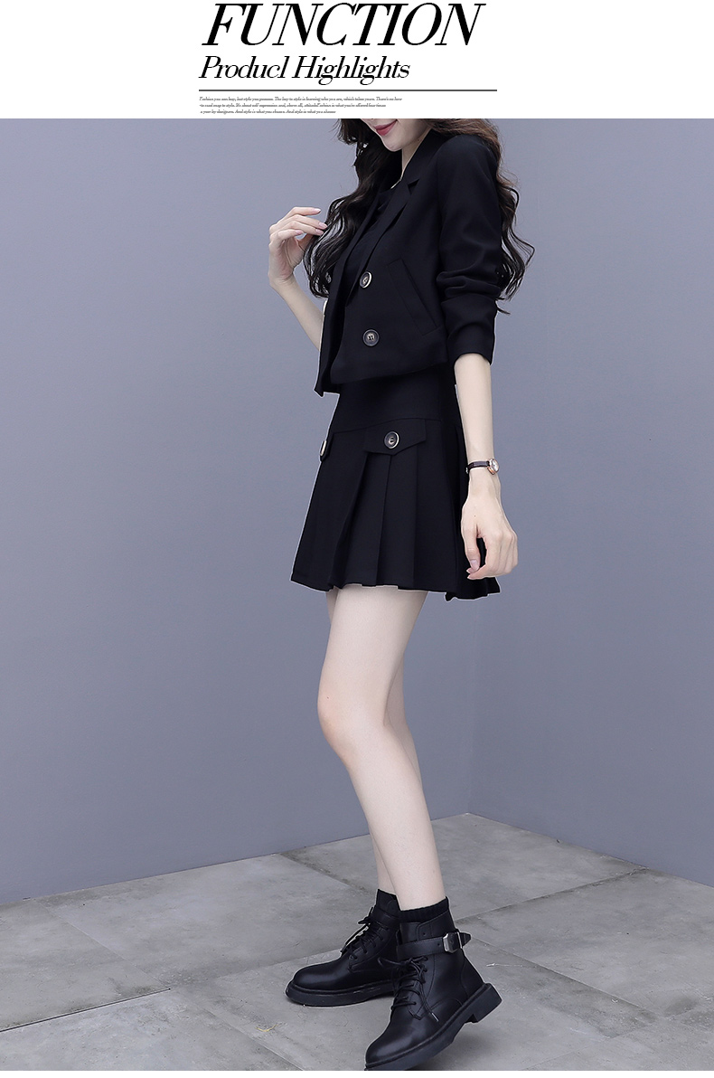 仙依琦休闲西装短裙套装女百褶短裙子韩版2021年秋装洋气显瘦两件套