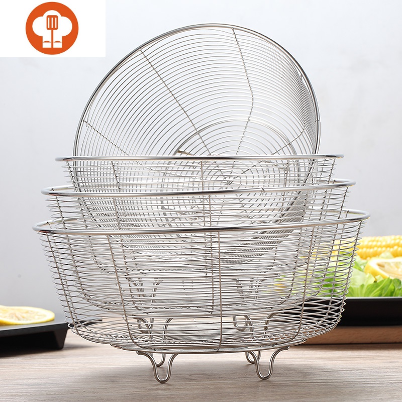 艺呈不锈钢沥水篮圆形镂空厨房洗菜篮子厨房洗菜娄蔬果水果篮筐四件套
