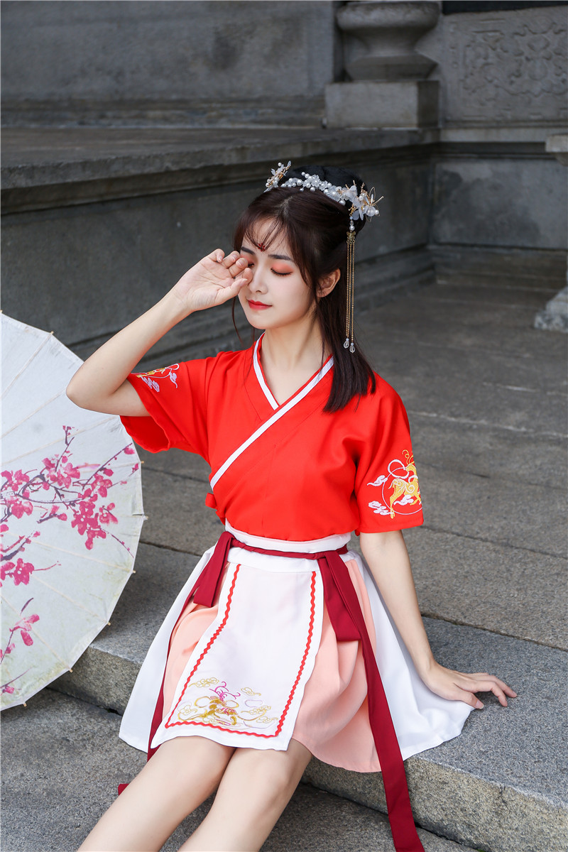 汉服女夏改良交领襦裙中国风古装日常装学生班校服汉元素古风套装