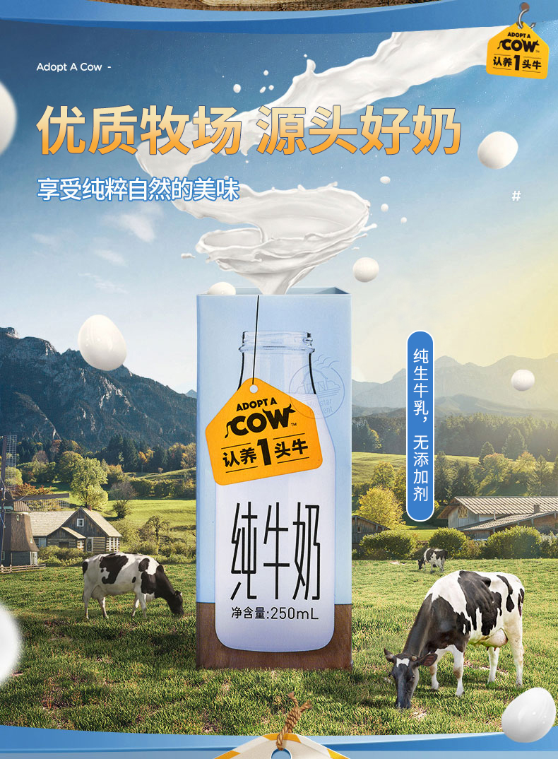 認養一頭牛純牛奶 認養一頭牛全脂純牛奶250ml*12盒【價格 圖片 品牌