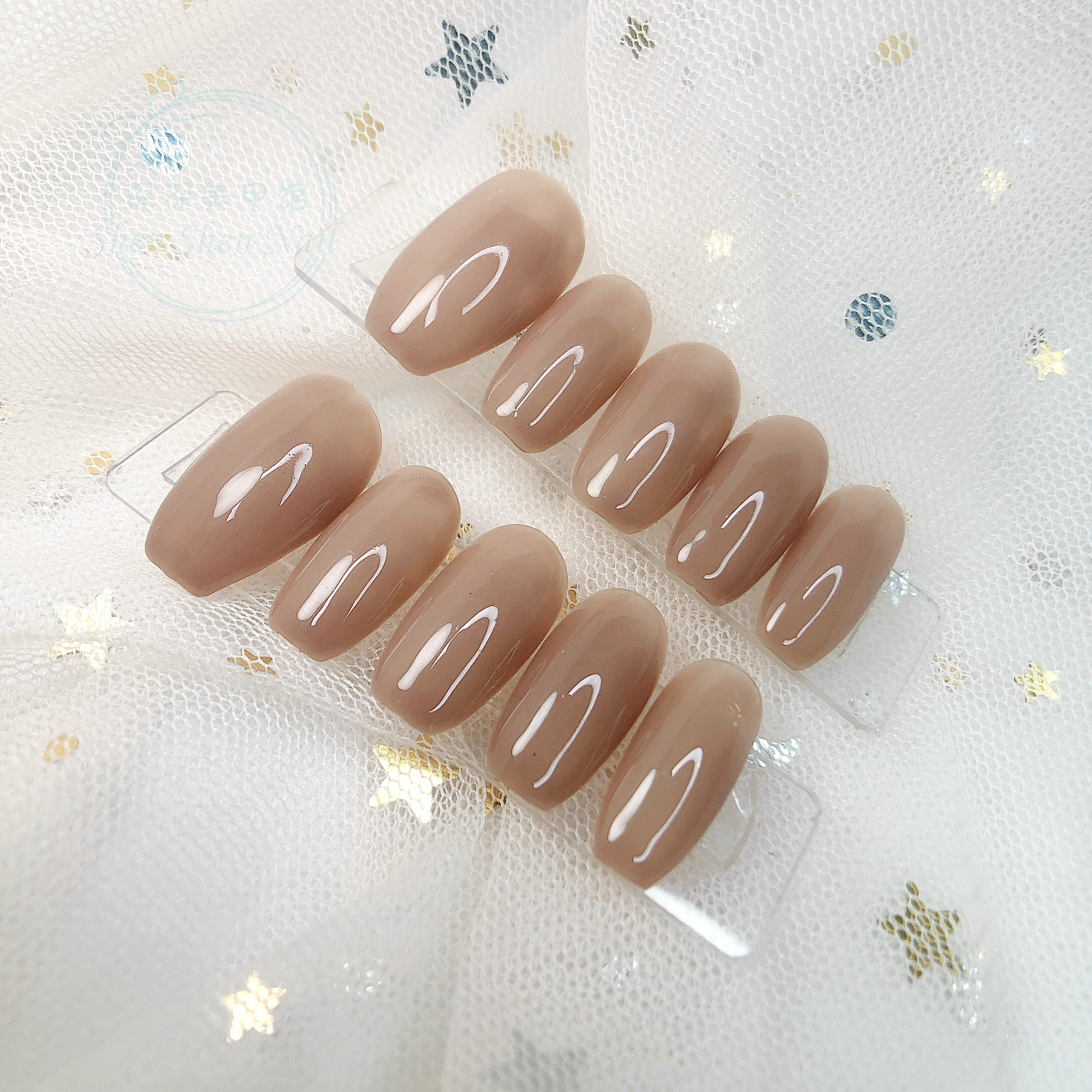 手工订制单色神仙奶茶色假指甲全贴片可洛滑穿戴式裸色系成品美甲甲片