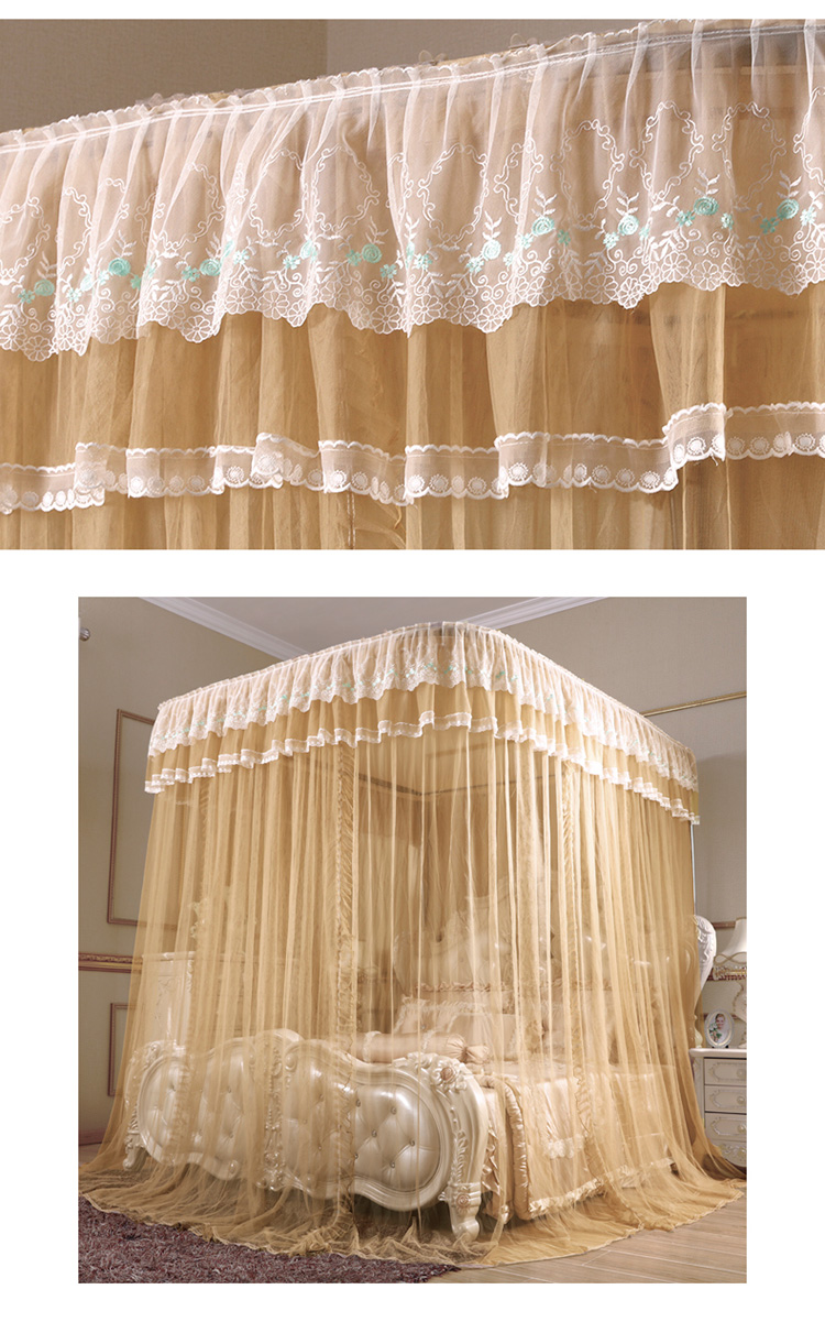 宫廷u型支架导轨伸缩家用蚊帐三开不锈钢加密加厚15双人18m床