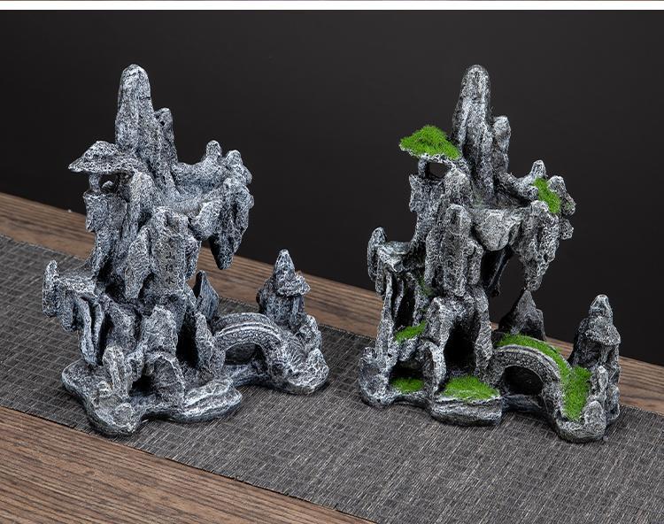 鱼缸仿真假山石微景观造景石装饰景观石水族布景小石头盆景石摆件2302