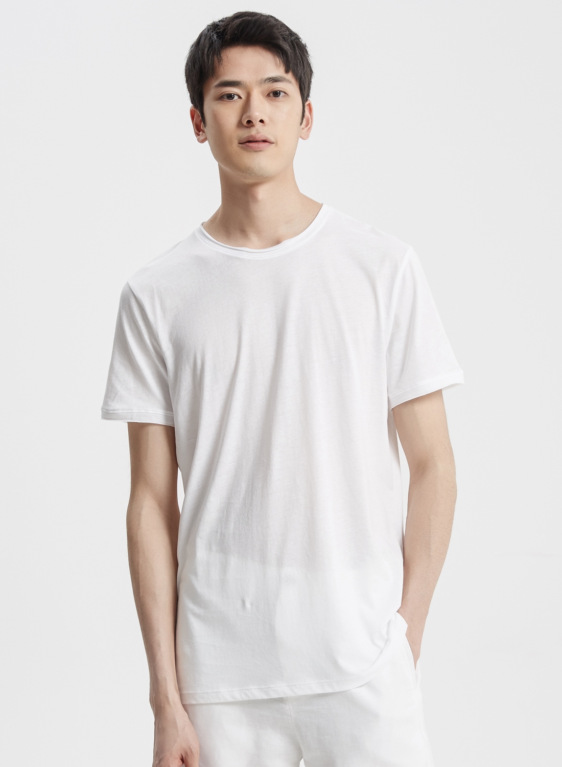 99元3件mecity男装纯色卷边细节针织短袖t恤