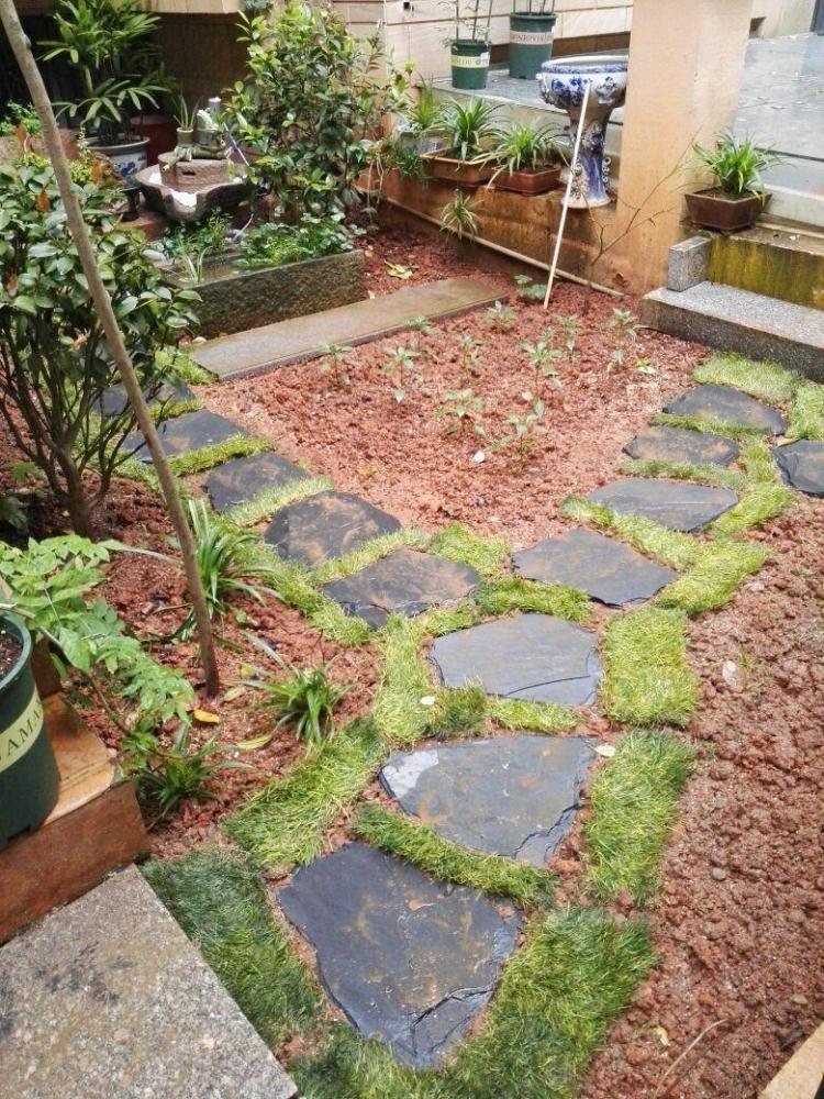 定做汀步石户外花园庭院踏步石天然滑青石板园林装饰铺路草坪踏脚石不