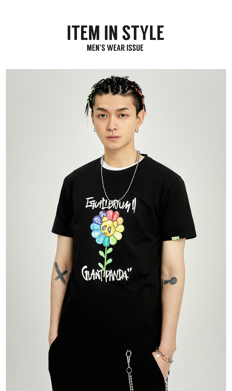 马克华菲潮牌短袖t恤男2021夏季新款彩虹花ins风潮趣休闲上衣