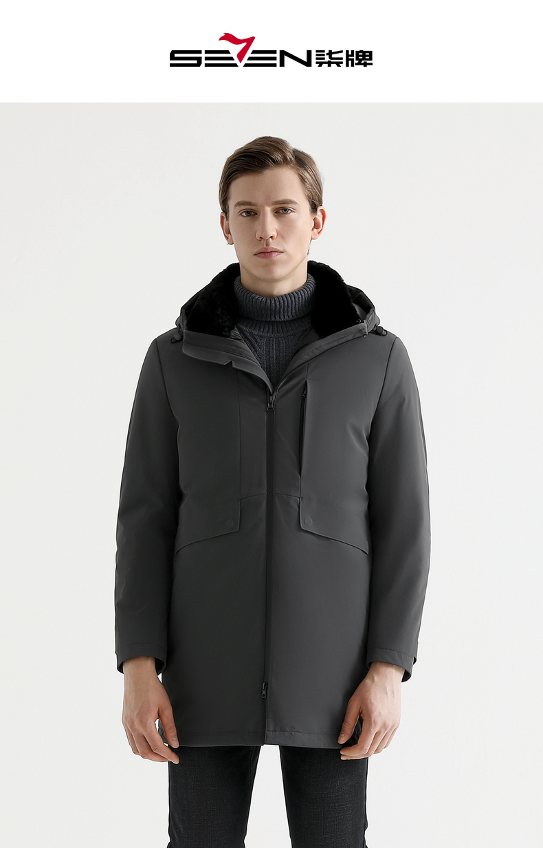 柒牌男装尼克服2021秋冬保暖男士连帽羽绒大衣时尚百搭抗寒外套119j