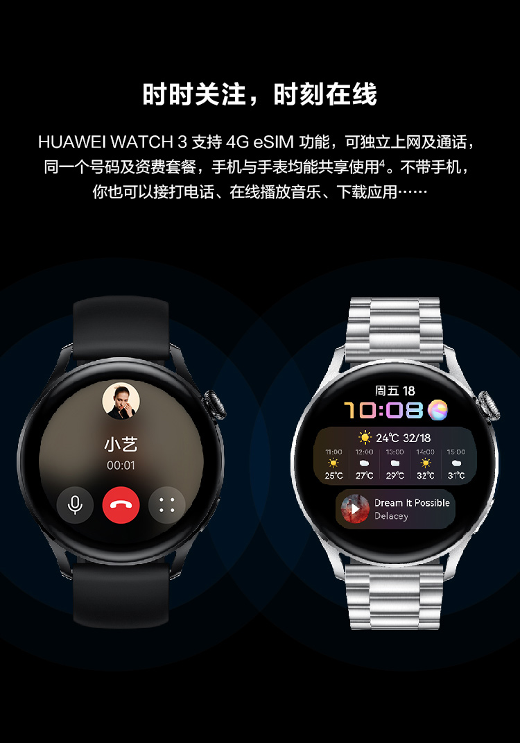 华为 watch 3 46mm 智能手表 esim独立通话 健康监测 专业运动 nfc