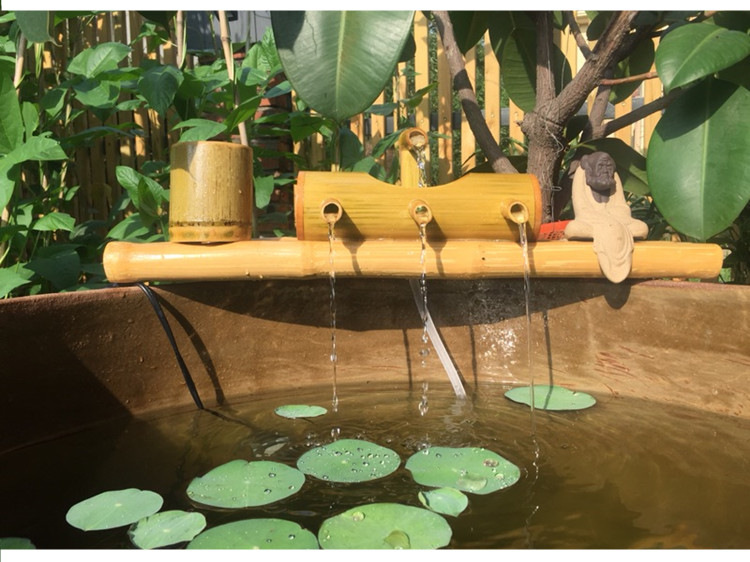 水车风水轮陶瓷流水喷泉摆件风水轮竹子创意水车鱼缸家居客厅办公室