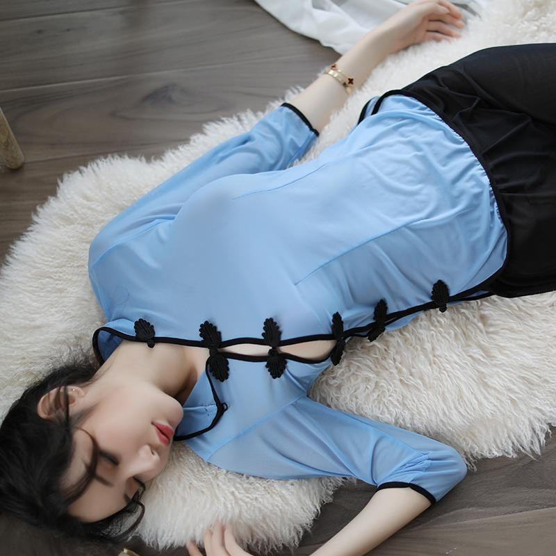 超短裙透明夜色行小短裙无内学生旗袍连衣裙民国风裙子透明网纱超短裙