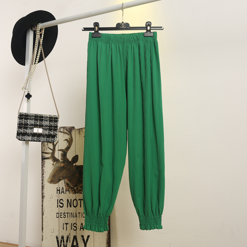 七斓百褶雪纺灯笼裤子女夏季哈伦2019韩版潮新款宽松小脚九分薄萝卜长