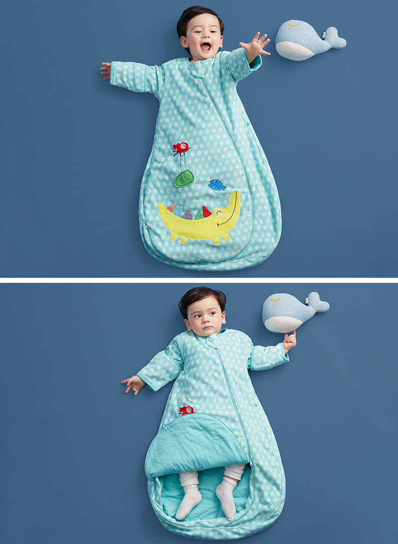 米乐鱼婴幼儿一体式秋冬睡袋宝宝幼童可拆袖摇粒绒空调被婴儿防踢被