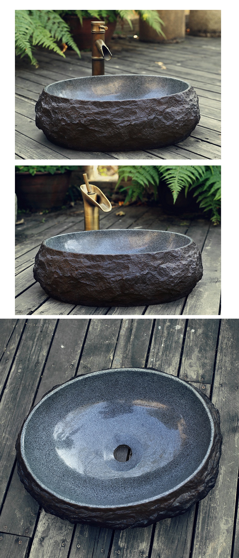 闪电客洗面盆 天然石盆石头洗手盆复古鹅卵石台闪电客上盆天然石材