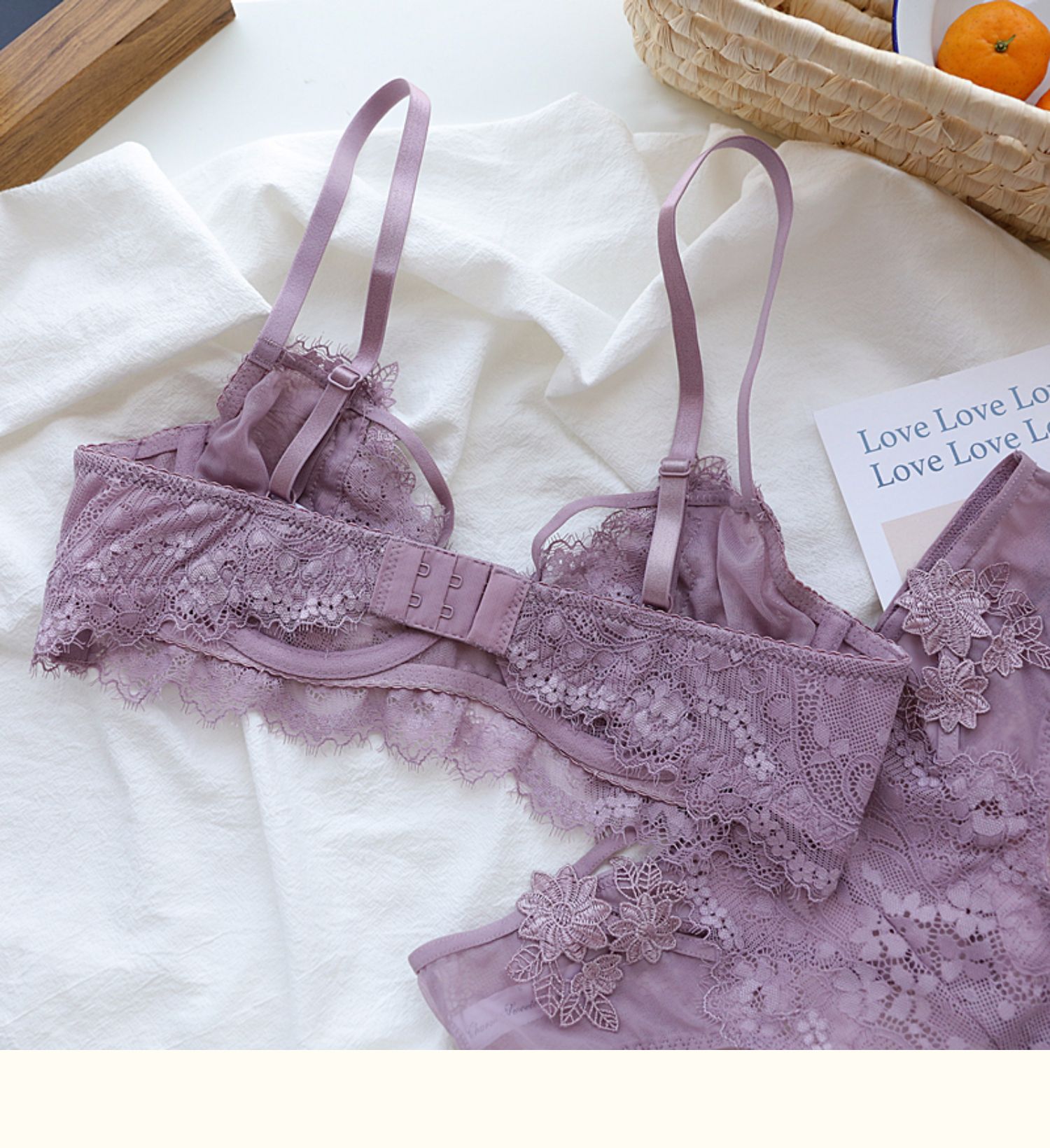 性感内衣女超薄绣花睫毛蕾丝大码abcd杯大胸显瘦透气套装