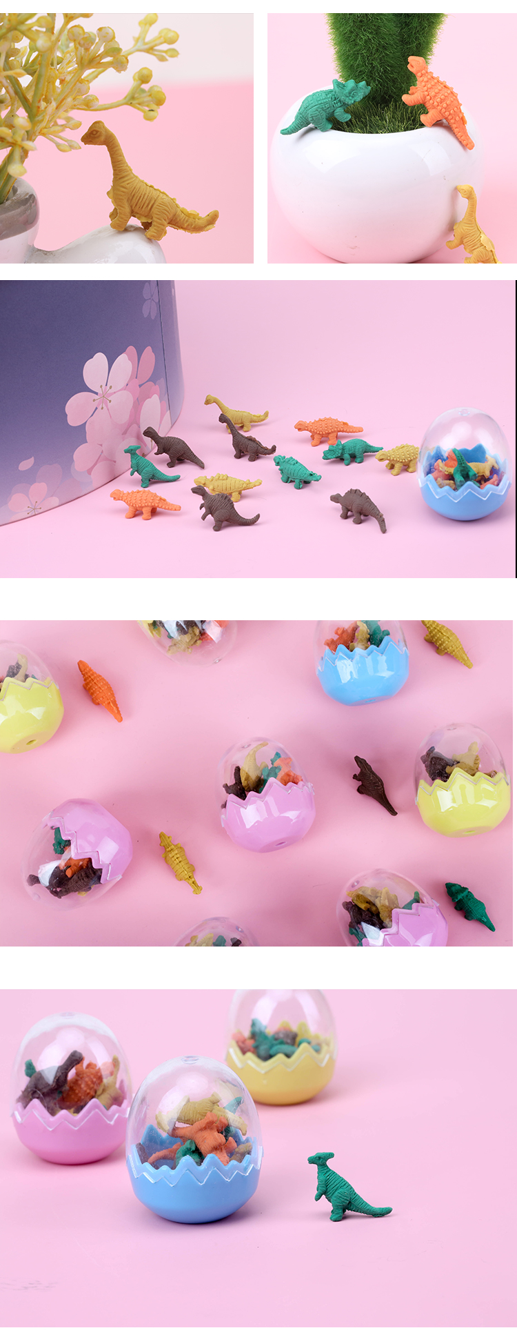 喻娄恐龙蛋橡皮擦卡通小学生奖品儿童礼物创意文具可爱小恐龙蛋壳60只