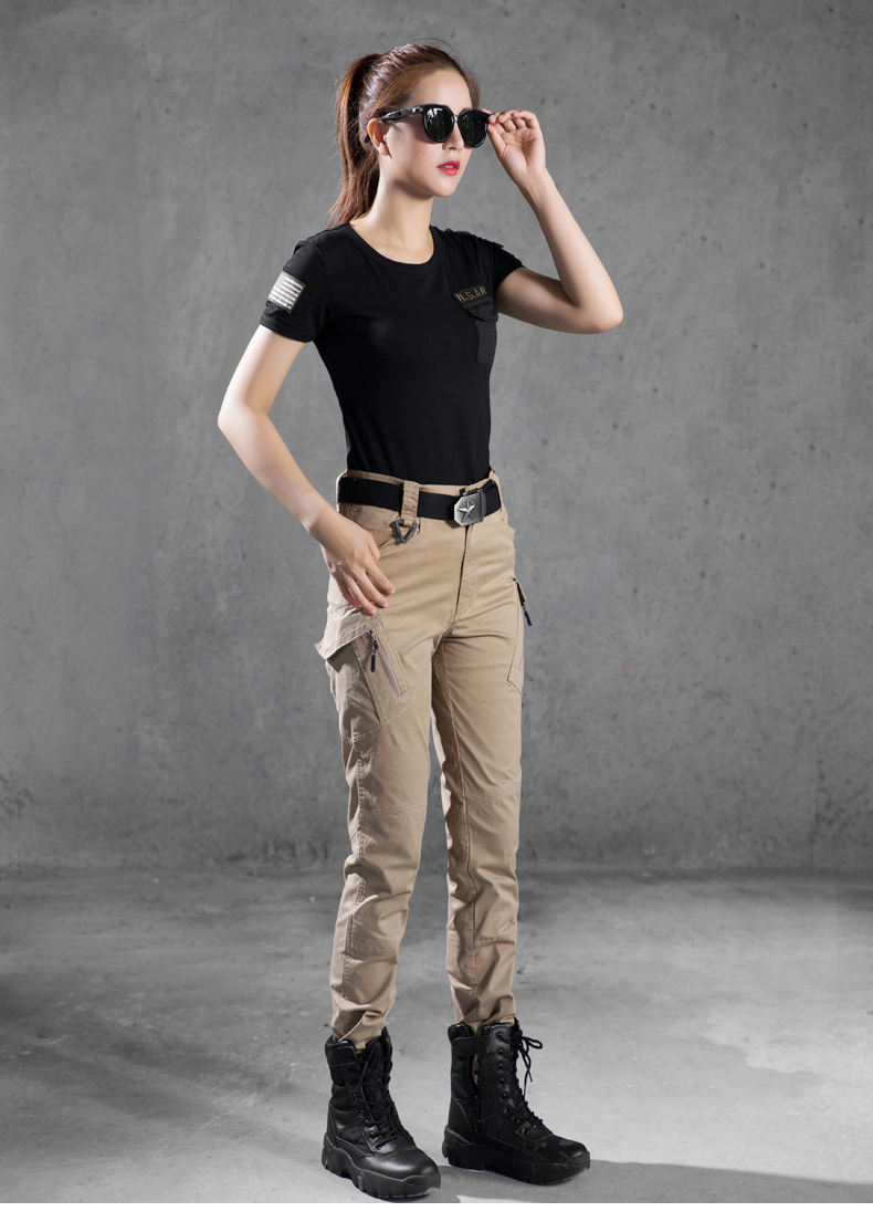 高腰工装裤女式帅气弹力直筒显瘦休闲军装裤原宿风军绿色裤子春季