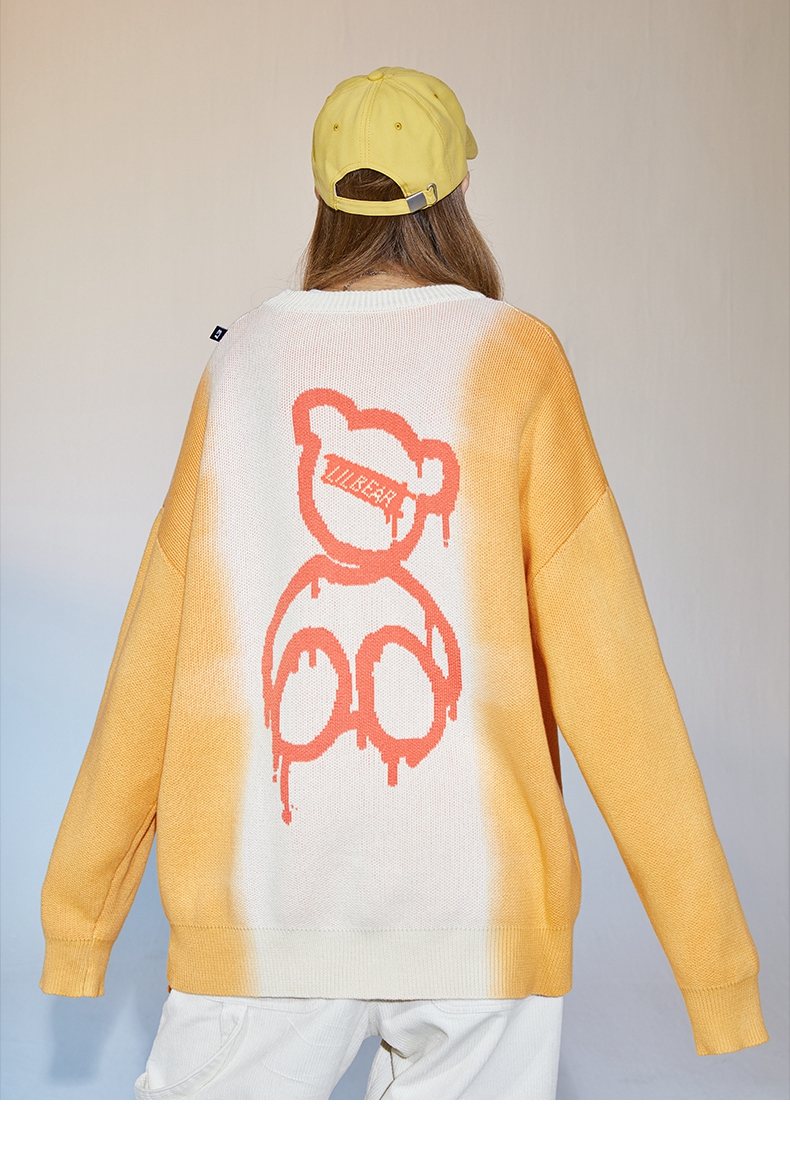 lilbear小熊情侣毛衣潮牌撞色线衣圆领套头男士衣服宽松针织衫男尺码