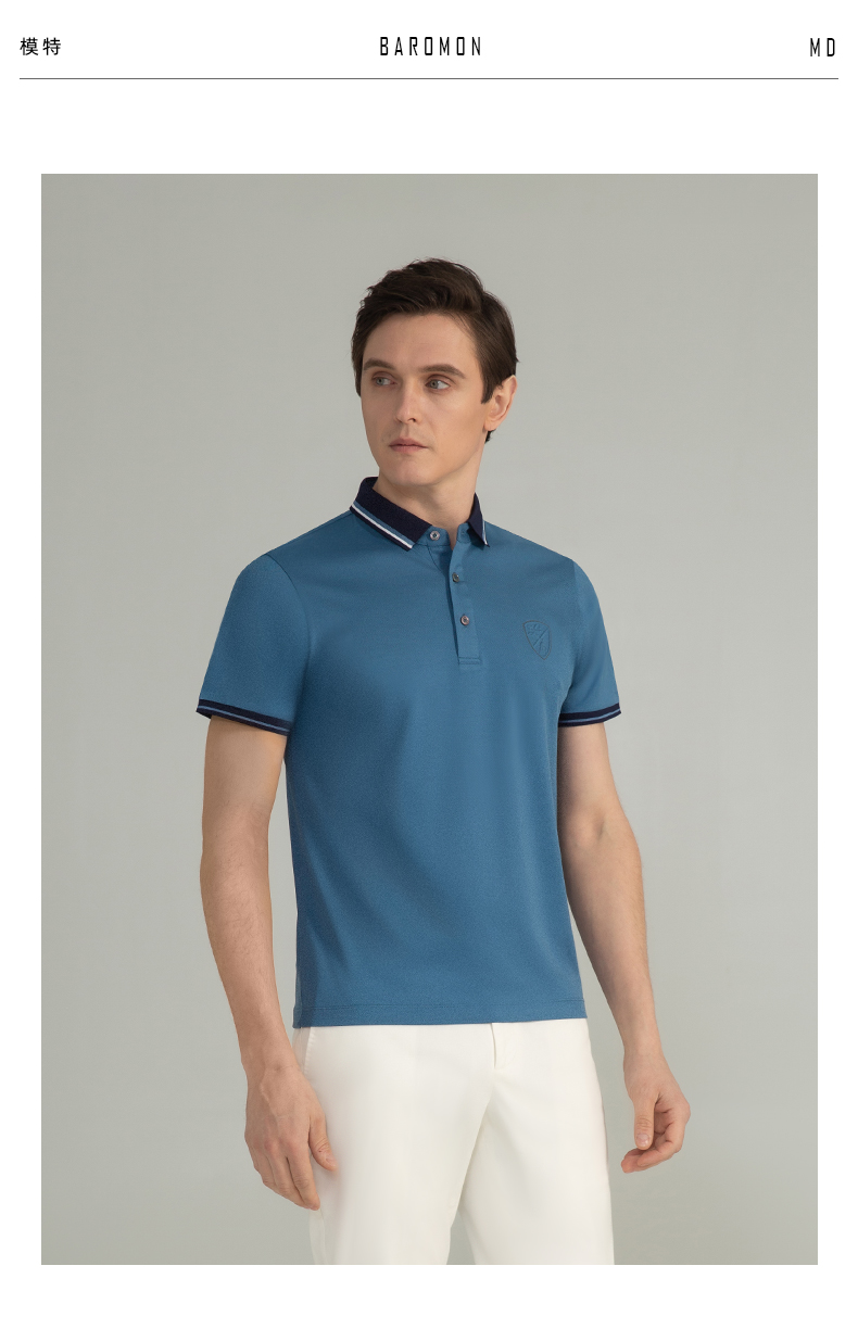 培罗蒙baromon男士polo衫桑蚕丝短袖体恤夏新款男士翻领t恤商务polo衫