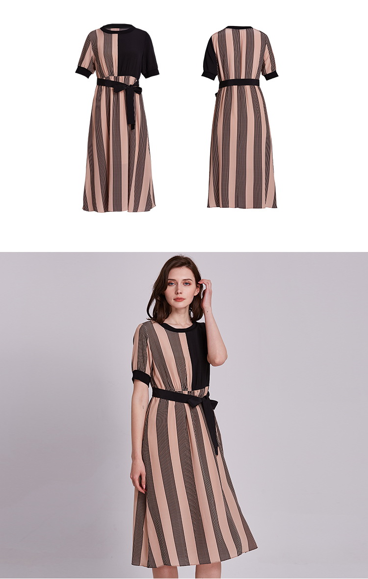 kaiser/凯撒女装夏季新款系带收腰显瘦气质简约百搭清爽短袖连衣裙女