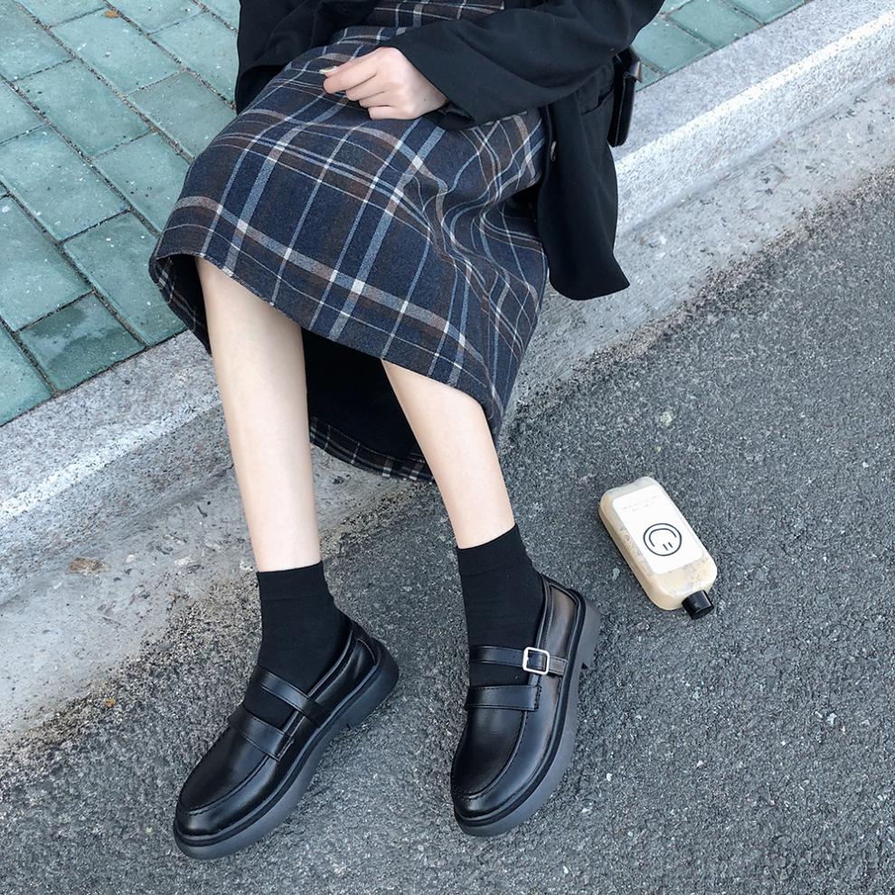 枫述2021春新款韩版百搭复古日系一字扣圆头鞋单鞋jk制服小皮鞋学生女